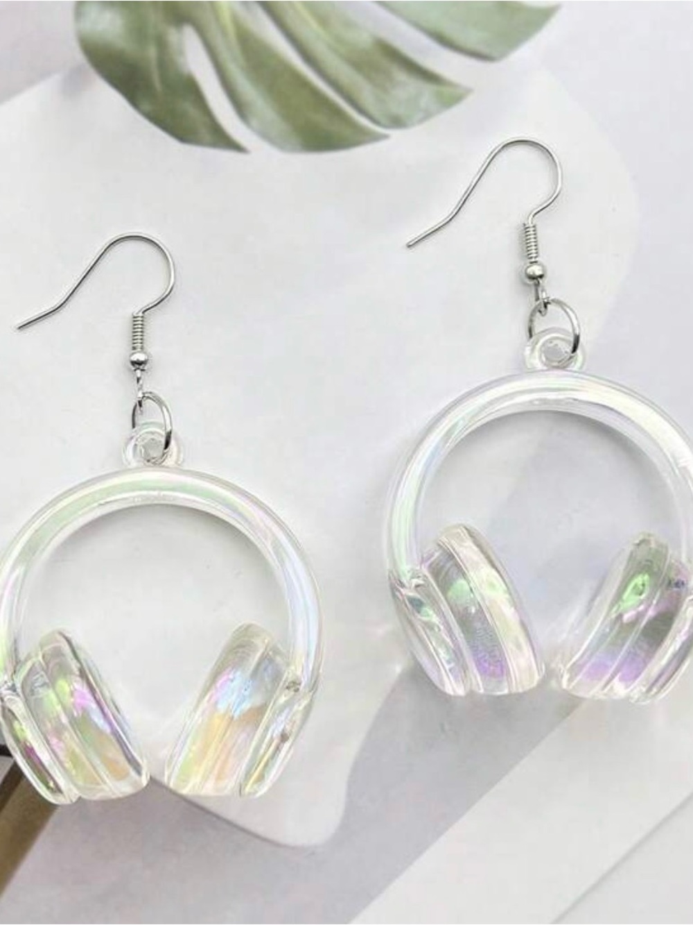 Iridescent Clear Hoop Headphone Drop Earrings - Women Jewelry